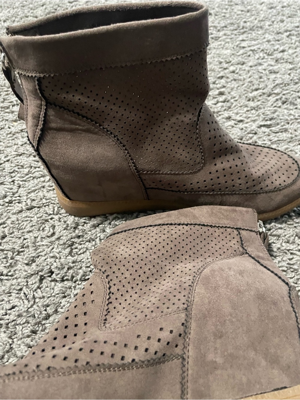 Women’s Taupe Suede Perforated Wedge Ankle Boots
